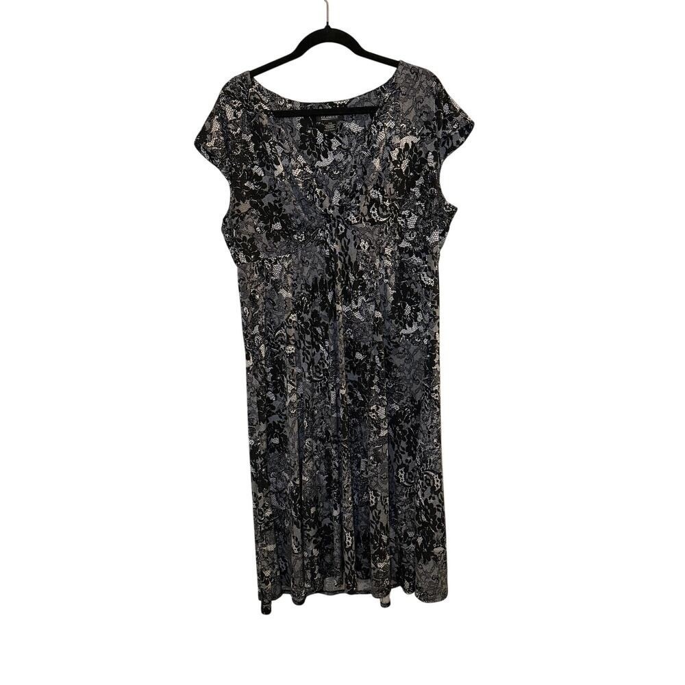 Glamour Dress Black White 14W Floral Lace Print Empire‎ Waist Work Office Casual